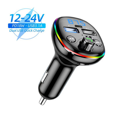 Πομπός PD 18W FM Ασύρματο Bluetooth 5.0 Handsfree Car Kit Διπλός γρήγορος φορτιστής USB Διαμορφωτής ραδιοφώνου MP3 Player Υποστήριξη κάρτας TF
