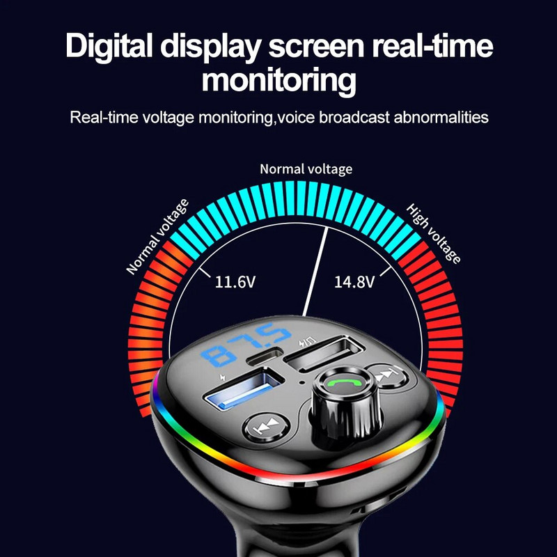Πομπός PD 18W FM Ασύρματο Bluetooth 5.0 Handsfree Car Kit Διπλός γρήγορος φορτιστής USB Διαμορφωτής ραδιοφώνου MP3 Player Υποστήριξη κάρτας TF