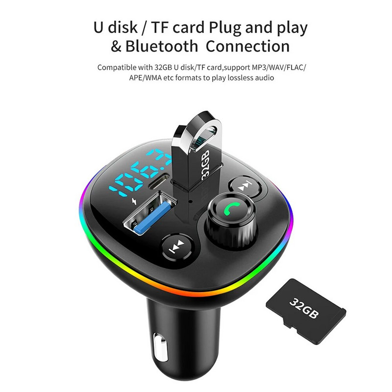 Πομπός PD 18W FM Ασύρματο Bluetooth 5.0 Handsfree Car Kit Διπλός γρήγορος φορτιστής USB Διαμορφωτής ραδιοφώνου MP3 Player Υποστήριξη κάρτας TF