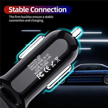 48W 4 порта USB зарядно за кола LED щепсел за бързо зареждане 7A Адаптер за бързо зареждане на телефон за iPhone 12 11 Samsung Xiaomi Huawei в кола