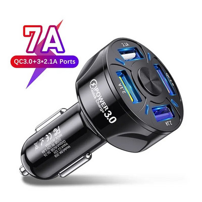 48W 4 porta USB punjač za auto LED utikač za brzo punjenje 7A adapter za brzo punjenje telefona za iPhone 12 11 Samsung Xiaomi Huawei u automobilu