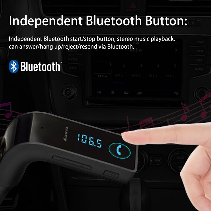 Automašīnas komplekts FM raidītājs Bluetooth brīvroku tipa radio MP3 atskaņotājs radio USB lādētājs brīvroku cigarešu šķiltavas komplekts satriecošs