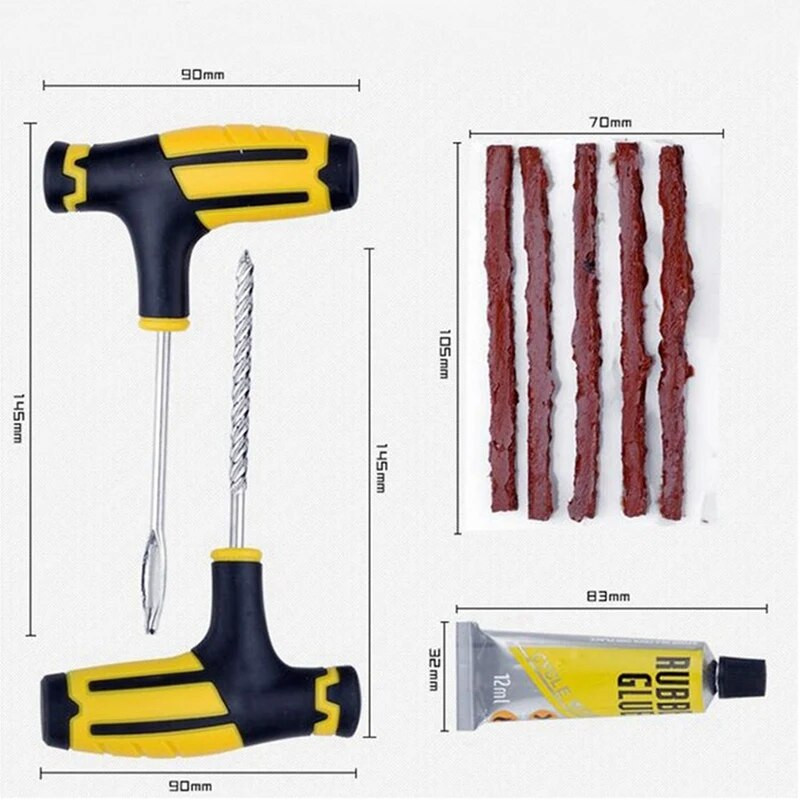 1 gab. Auto riepu gaisa spiediena mērītāja pildspalvas testa mērītājs 5–50 lbs un 1 komplekts automašīnas riepu remonta rīku komplekts