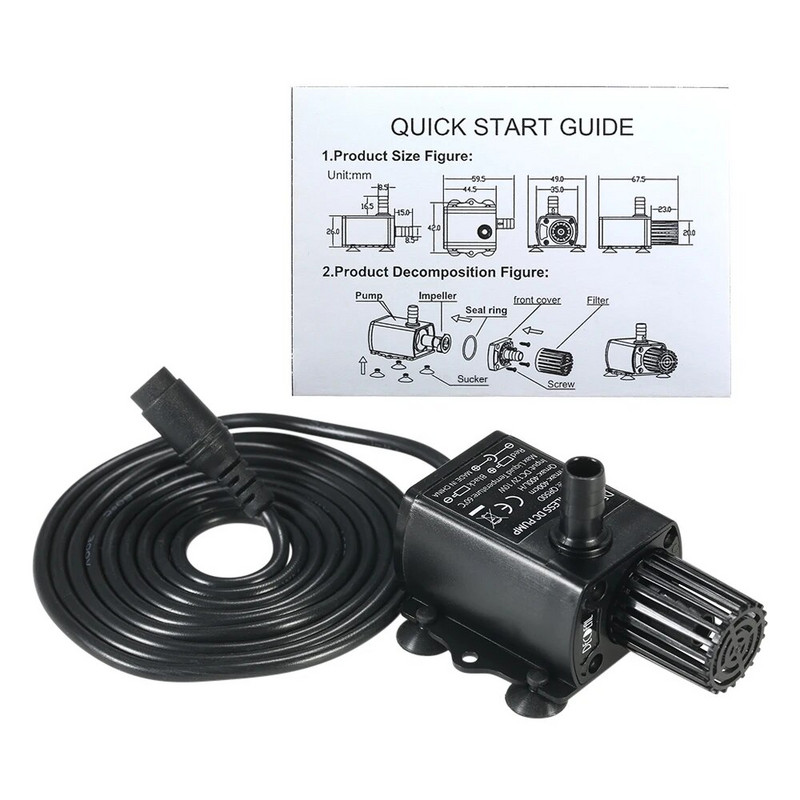 12V 10W bezsuku ūdens sūknis ar 5,5*2,1 mm sieviešu ūdensnecaurlaidīgu iegremdējamo strūklaku akvāriju, cirkulējošs 400 l/h, pacēlums 400 cm