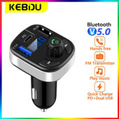 KEBIDU FM raidītāja ārējais mikrofons Dual USB PD Type C Ātrās uzlādes automašīnas lādētājs Bluetooth 5.0 brīvroku automašīnas FM modulators