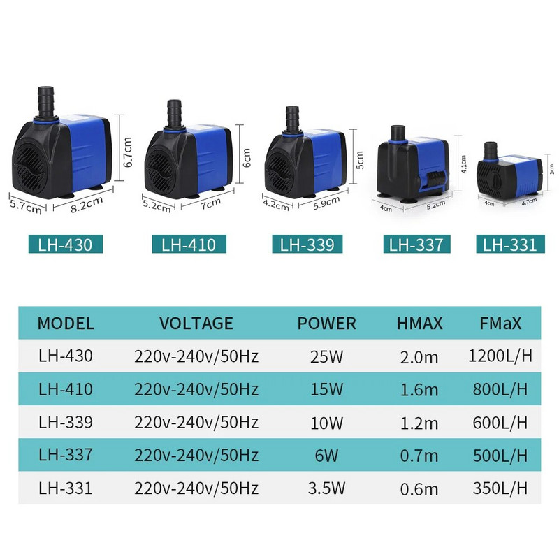 220-240v Αντλία νερού Αντλία σιντριβανιού Φίλτρο Fish Pond Ultra-Quiet υποβρύχια αντλία ενυδρείου Tank Fountain 3,5/6/10/15/25W