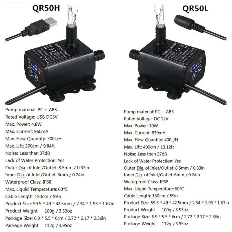 DC12V USB 5V vodena pumpa Mini ultra tihi motor bez četkica potopna vodena pumpa za vrtni akvarij
