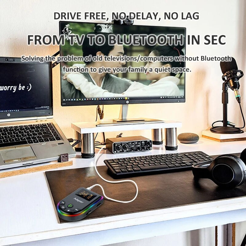 Πομπός Bluetooth 5.3 Δέκτης LED Οθόνη TF Card Play Ασύρματος προσαρμογέας ήχου AUX HIFI RCA 3,5 mm για ακουστικά τηλεόρασης υπολογιστή αυτοκινήτου