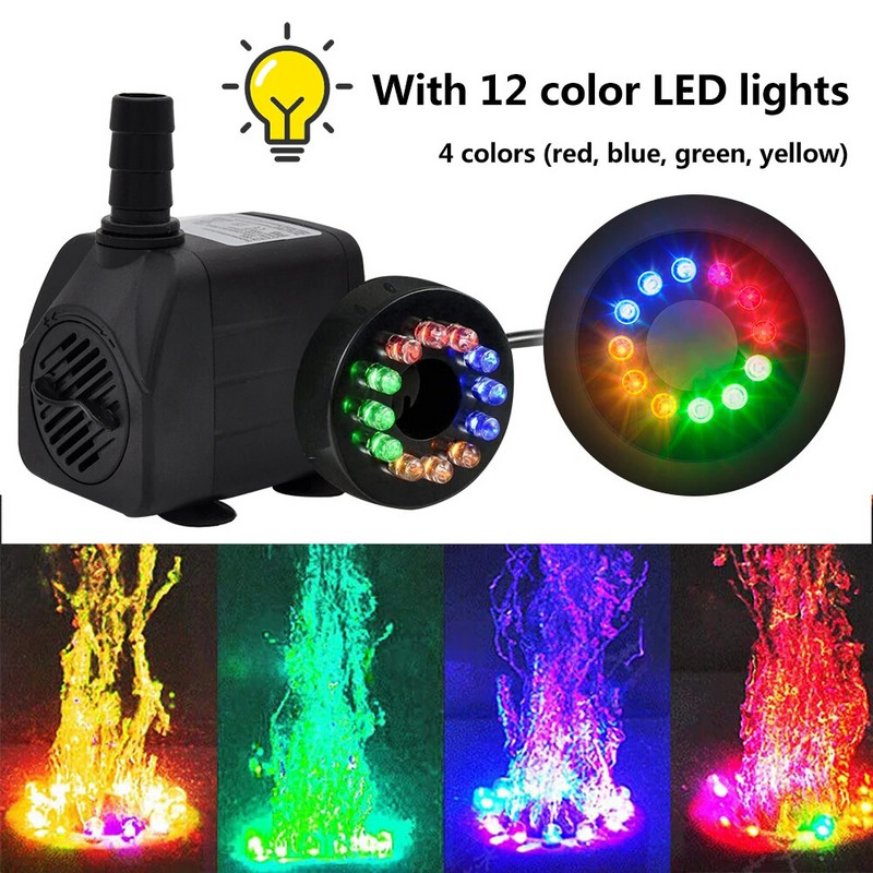 Mini ūdens sūknis ar 12 lampiņām zivju tvertņu akvārija iegremdējamajam ūdens sūknim Īpaši kluss ūdens strūklakas sūknis #W0
