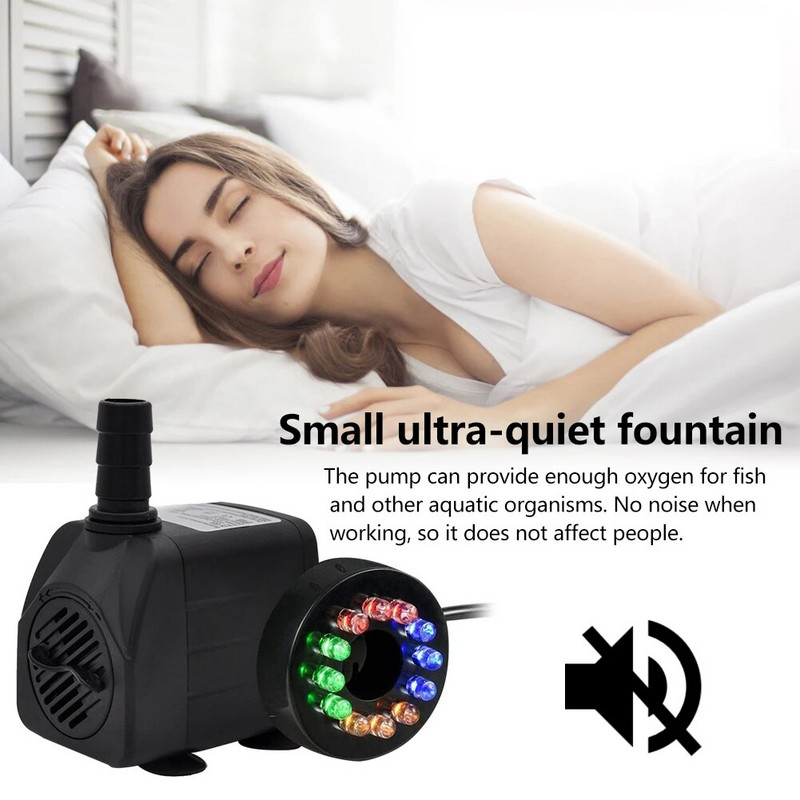 Mini ūdens sūknis ar 12 lampiņām zivju tvertņu akvārija iegremdējamajam ūdens sūknim Īpaši kluss ūdens strūklakas sūknis #W0