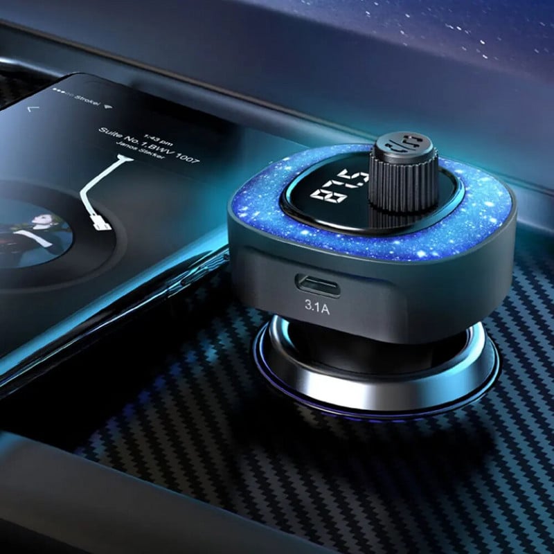 Auto FM-saatja Starry Atmosphere Light Bluetooth 5.3 Audio MP3-mängija Type-C USB-porti laadija vabakäekõne autokomplekt