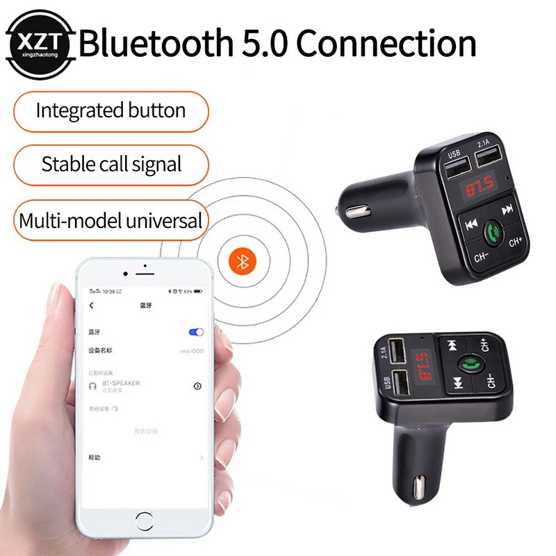 Automašīnas brīvroku komplekts Bezvadu ar Bluetooth saderīgs 5.0 FM raidītājs LCD MP3 atskaņotājs Auto piederumi Dual USB lādētājs FM modulators
