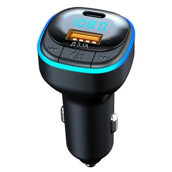 Bluetooth 5.0 зарядно за кола Бързо зареждане USB Type C Зарядно устройство за телефон за кола FM трансмитер Хендсфри Запалка MP3 Музикален плейър