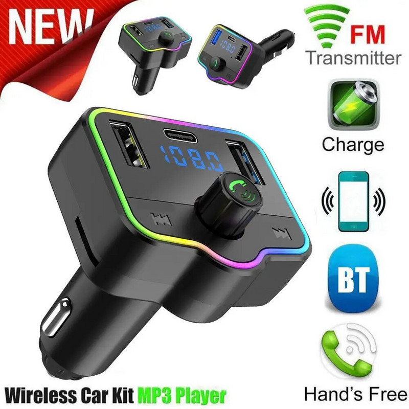 Automobilski Hands-Free Bluetooth 5.0 FM odašiljač s i bežični USB MP3 player, FM dvostruki odašiljač, adapter, punjač O9X0