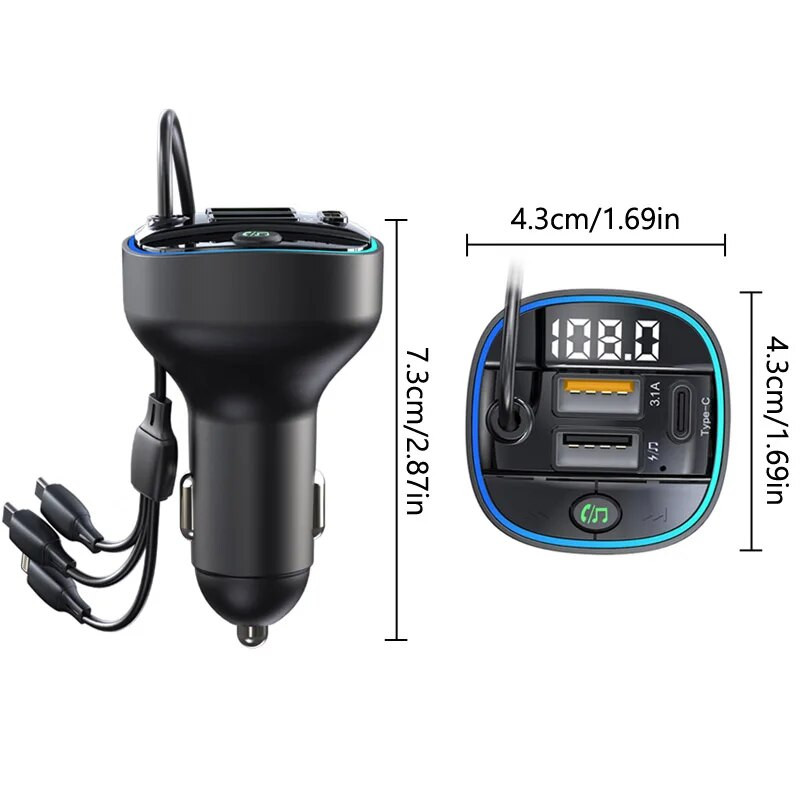 JaJaBor FM raidītājs 3 vienā uzlādes kabelis 40W 2 USB Type C 3.1A ātrās uzlādes lādētājs MP3 atskaņotājs Bluetooth automašīnas komplekts brīvroku ierīce