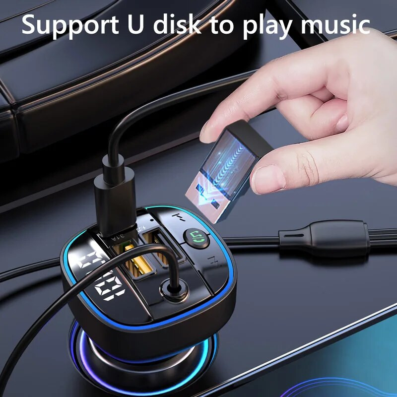 JaJaBor FM raidītājs 3 vienā uzlādes kabelis 40W 2 USB Type C 3.1A ātrās uzlādes lādētājs MP3 atskaņotājs Bluetooth automašīnas komplekts brīvroku ierīce