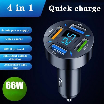 4 Port Super Fast USB Car Charger for iPhone 14 Pro Max 13 12 11 Oneplus Huawei OPPO Samsung Xiaomi 66W Quick Charging Adapter