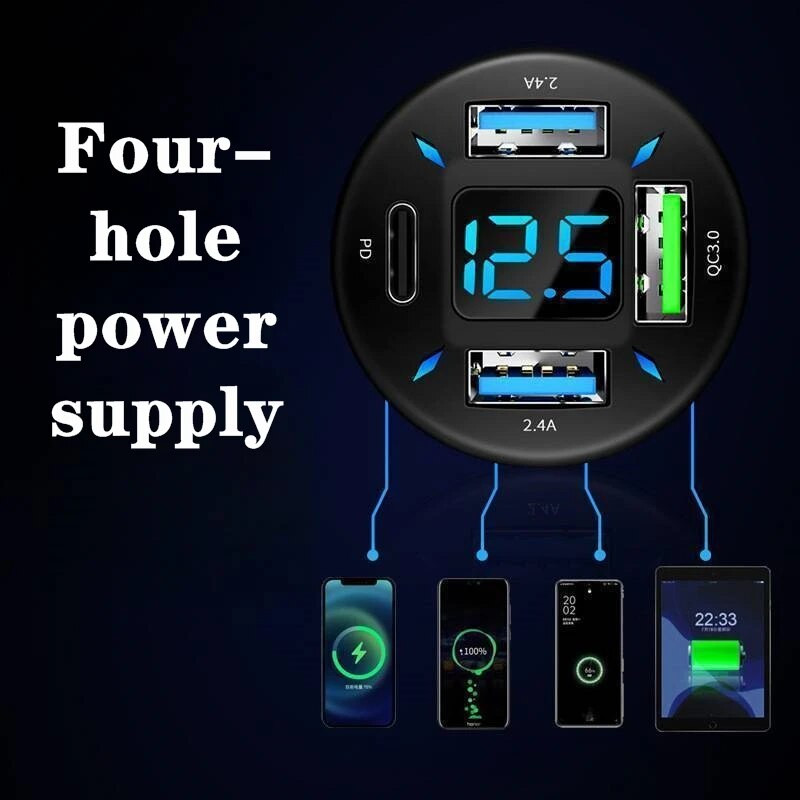 Încărcător auto USB super rapid cu 4 porturi pentru iPhone 14 Pro Max 13 12 11 Oneplus Huawei OPPO Samsung Xiaomi 66W Adaptor de încărcare rapidă