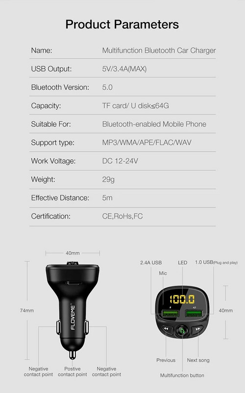 Automašīnas lādētājs FM raidītājs Bluetooth Audio Dual USB auto MP3 atskaņotājs Autoradio brīvroku lādētājs Ātrais lādētājs Auto piederumi