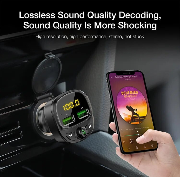Automašīnas lādētājs FM raidītājs Bluetooth Audio Dual USB auto MP3 atskaņotājs Autoradio brīvroku lādētājs Ātrais lādētājs Auto piederumi