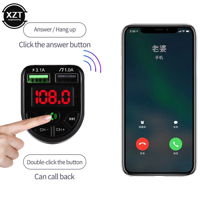 Új LED FM adó Bluetooth-kompatibilis 5.0 autós készlet Dual USB autós töltő 3.1A 1A 2 USB MP3 zenelejátszó támogatja a TF/U lemezt