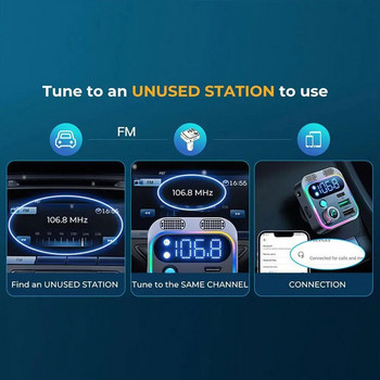 BT 5.0 FM Transmitter Car Fast Charging Clear Call 48W PD&QC3.0 Προσαρμογέας φορτιστή αυτοκινήτου διπλού μικροφώνου Αξεσουάρ αυτοκινήτου 2024