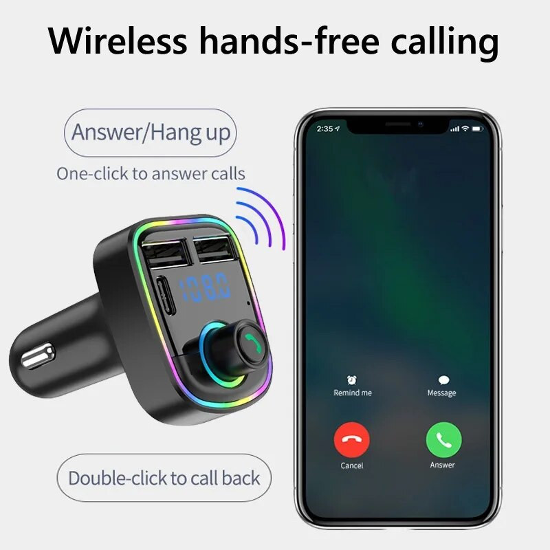 Bluetooth automašīnu elektroierīcēm 5.0 FM raidītājs ātrais lādētājs krāsains gaismas MP3 modulators atskaņotājs Auto piederumi