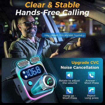 Πομπός Bluetooth 5.0 FM 2023 για αυτοκίνητο FM/AUX Προσαρμογέας Bluetooth αυτοκινήτου Φορτιστής αυτοκινήτου Ενίσχυση μπάσων Φορτιστής 3 θυρών Προσαρμογέας Bluetooth