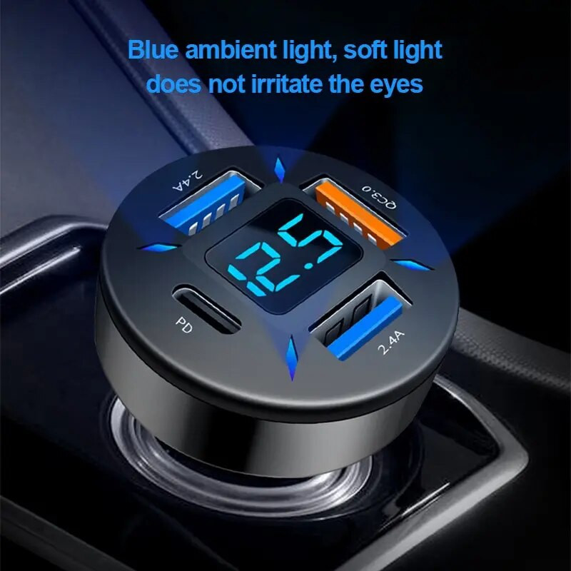 Autós töltő gyorstöltő szivargyújtó adapter 4 portos USB A USB C gyorstöltő telefontöltő iPhone Xiaomihoz