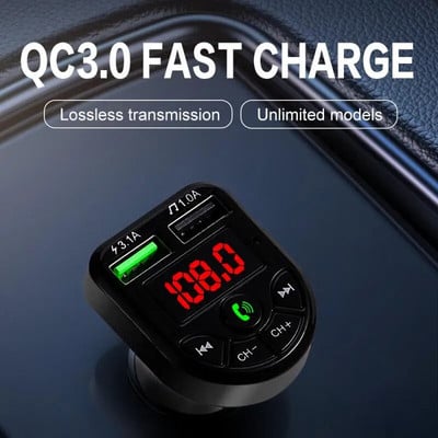 Bt 5.0 Bluetooth Car Kit Hands-free FM Transmitter 3.1A Dual USB Car Charger Mobile Phone Fast Charging MP3 Player Car U Disk/TF