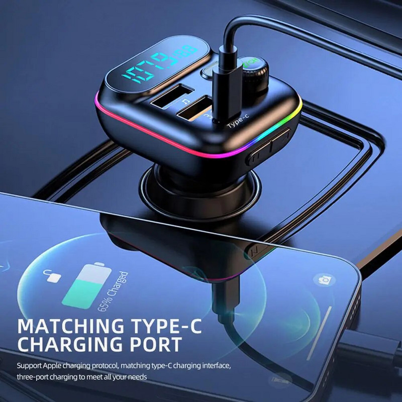 Bluetooth 5.0 πομπός FM αυτοκινήτου με φορτιστή PD 2USB Car Hands-free Dropshipping Call Kit Modulator FM Bluetooth 5.0 O0G0