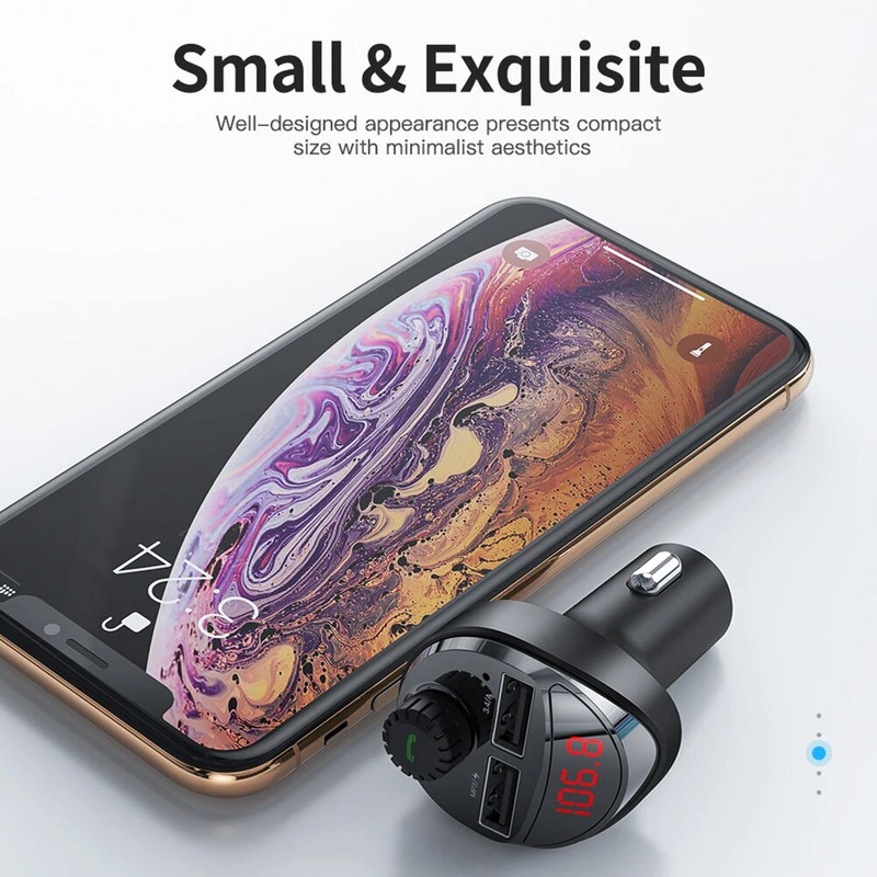 Automašīnas bezvadu FM raidītājs Auto audio MP3 atskaņotājs ar Bluetooth saderīgs 4.2 Ātrās uzlādes audio MP3 atskaņotājs mūzikas brīvroku automašīnas komplekts