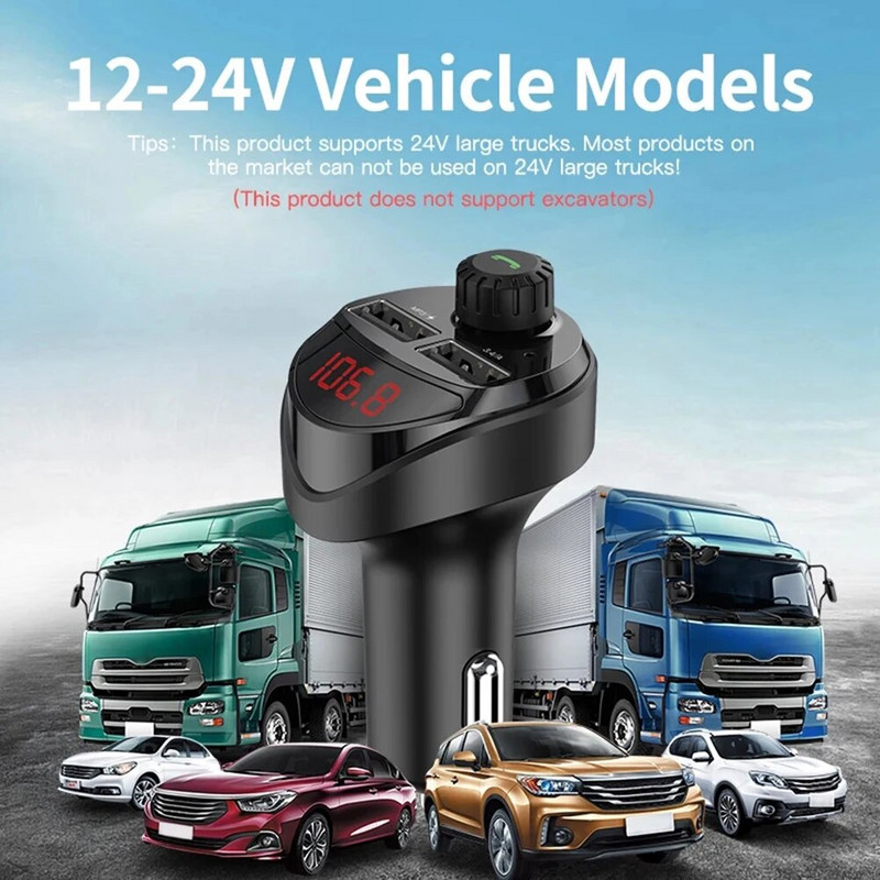 Automašīnas bezvadu FM raidītājs Auto audio MP3 atskaņotājs ar Bluetooth saderīgs 4.2 Ātrās uzlādes audio MP3 atskaņotājs mūzikas brīvroku automašīnas komplekts