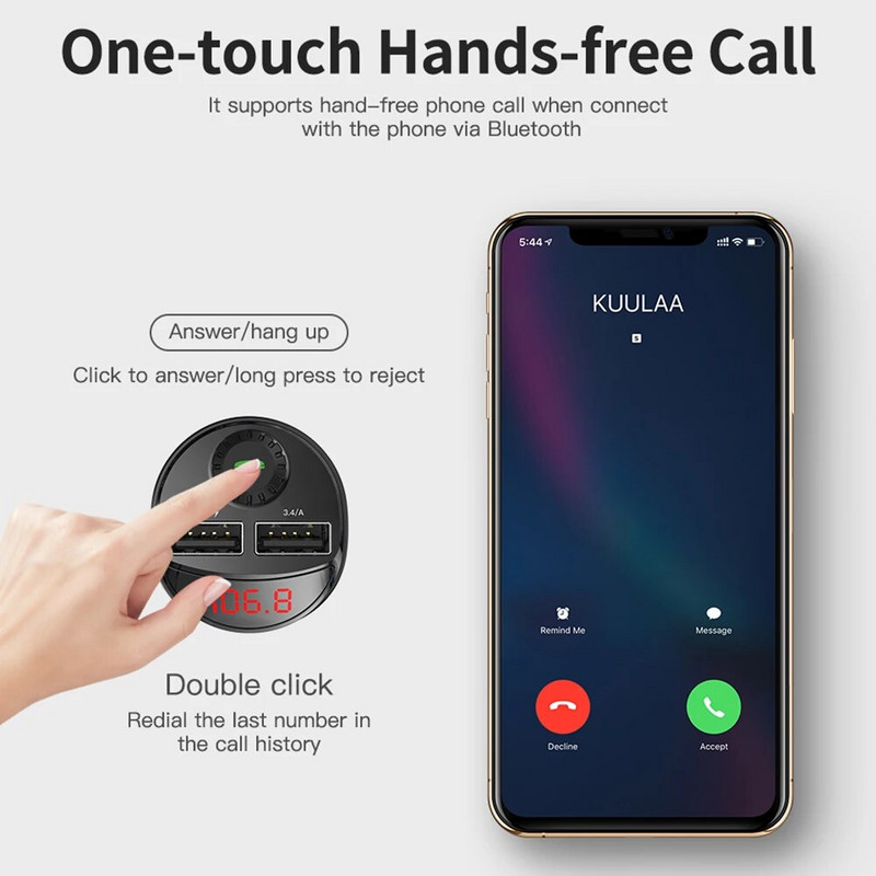 Automašīnas bezvadu FM raidītājs Auto audio MP3 atskaņotājs ar Bluetooth saderīgs 4.2 Ātrās uzlādes audio MP3 atskaņotājs mūzikas brīvroku automašīnas komplekts