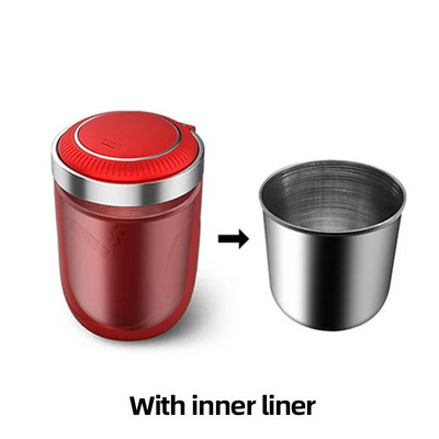 Automašīnas cigarešu pelnu trauka krūze ar vāku ar LED gaismu pārnēsājamu noņemamu transportlīdzekļa pelnu trauka turētāju cigarešu pelnu trauka iekšējās daļas