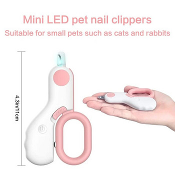 Професионални мини ножици за нокти за домашни любимци за малки домашни любимци LED светлина Котешки нокти Резачка за нокти Инструменти за подстригване за котка Заек Птица Кученце