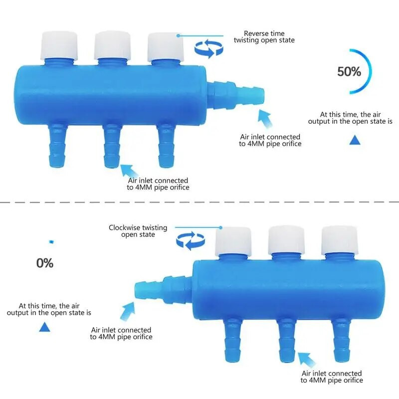 Zivju tvertnes gaisa sūkņa sadalītāja vārsta akvārija gaisa plūsmas vadības sviras vārsta sadalītāja sadalītāja gaisa līnijas caurules savienotāju piederumi