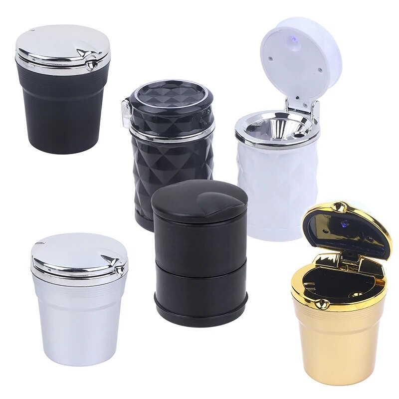 1GB Automašīnas LED pelnu trauks Atkritumu monētu glabāšanas krūzes konteiners Cigāru pelnu trauks Automašīnas stila universāla izmēra pelnu trauki