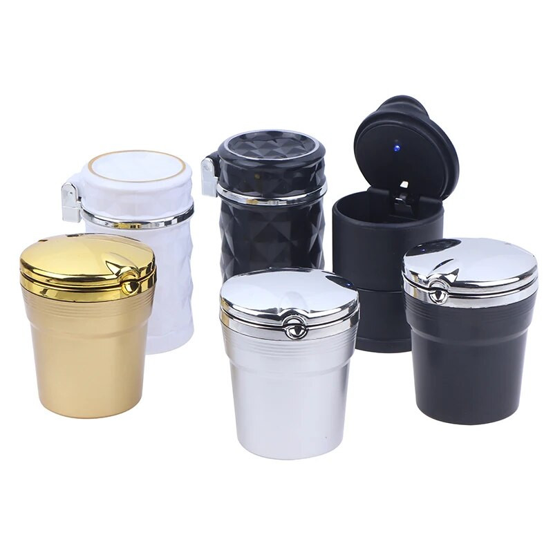 1GB Automašīnas LED pelnu trauks Atkritumu monētu glabāšanas krūzes konteiners Cigāru pelnu trauks Automašīnas stila universāla izmēra pelnu trauki