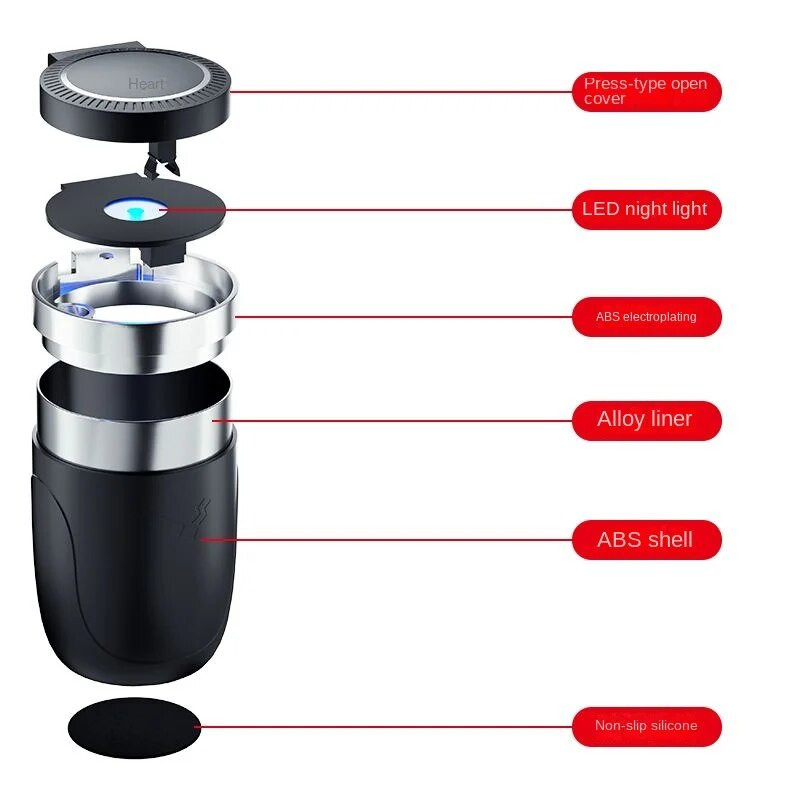 Auto pelnutrauks Daudzfunkcionāla radoša personība ar vāku auto pelnutrauks ar LED gaismām Auto salona aksesuāri