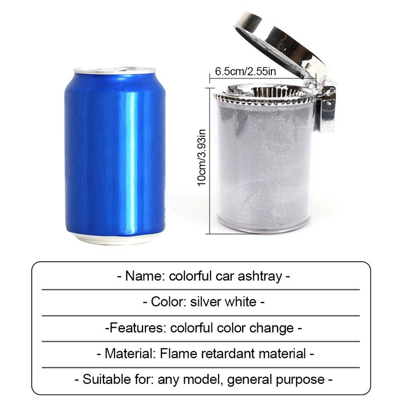 Automašīnas pelnu trauks Auto pelnu trauks ar LED gaismu Mini automašīnas atkritumu tvertne Pārnēsājama pelnu trauks ar vāku, kas piemērots lielākajai daļai transportlīdzekļu