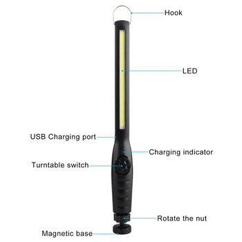 Φακός COB LED Μαγνητικός Φως εργασίας Φακός Γάντζος USB Επαναφορτιζόμενος Αφής Φορητός Φωτισμός Επιθεώρησης Φωτιστικό Κάμπινγκ Επισκευής αυτοκινήτου