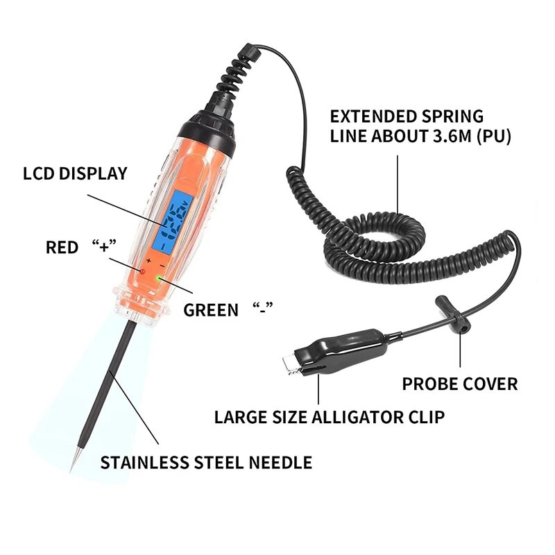 3–60 V mootorsõidukite vooluringi tester, digitaalne valgustester koos voltmeetriga raskeveokite testvalgusti LCD-taustvalgustusega ekraaniga