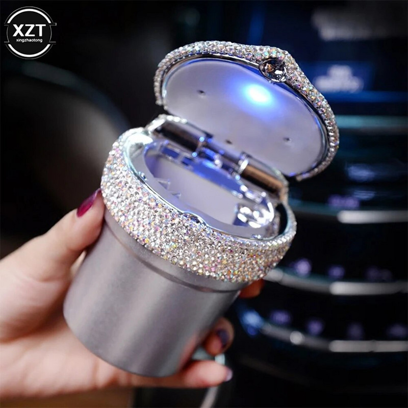 Daudzfunkcionāls Luminous Rhinestones auto pelnu trauka dūmu krūzes turētājs ar LED gaismu