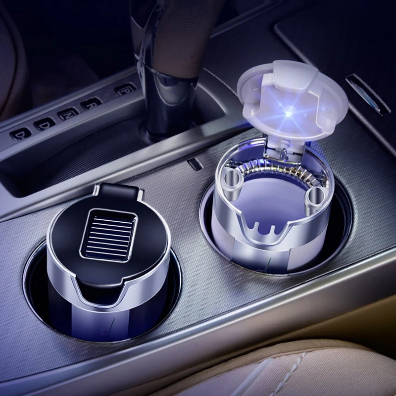 Automašīnu saules trauks, oglekļa šķiedras pelnu trauks ar LED gaismām, orhideju automašīnu pelnu trauks, pārnēsājams bezdūmu auto pelnu trauks.