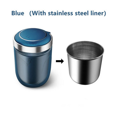 Automašīnas pelnu trauks ar LED Light Push Type auto transportlīdzekļa cigarešu pelnu trauka turētāja dekoru ar nerūsējošā tērauda starpliku