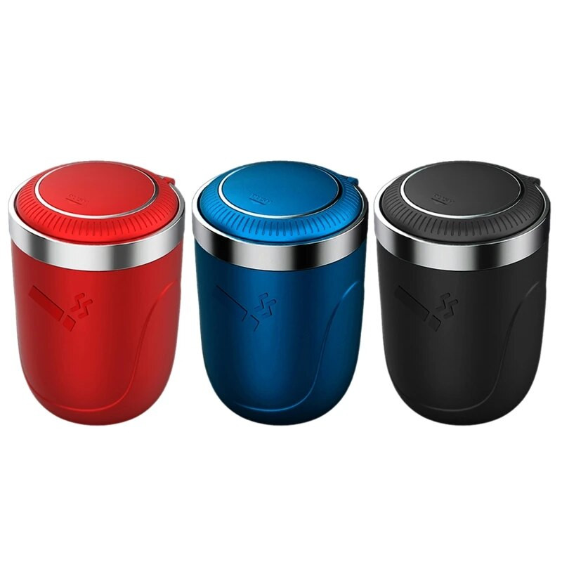 Automašīnas pelnu trauks ar LED Light Push Type auto transportlīdzekļa cigarešu pelnu trauka turētāja dekoru ar nerūsējošā tērauda starpliku