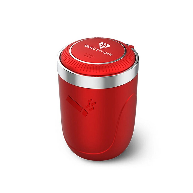 Automašīnas pelnu trauks ar LED Light Push Type auto transportlīdzekļa cigarešu pelnu trauka turētāja dekoru ar nerūsējošā tērauda starpliku