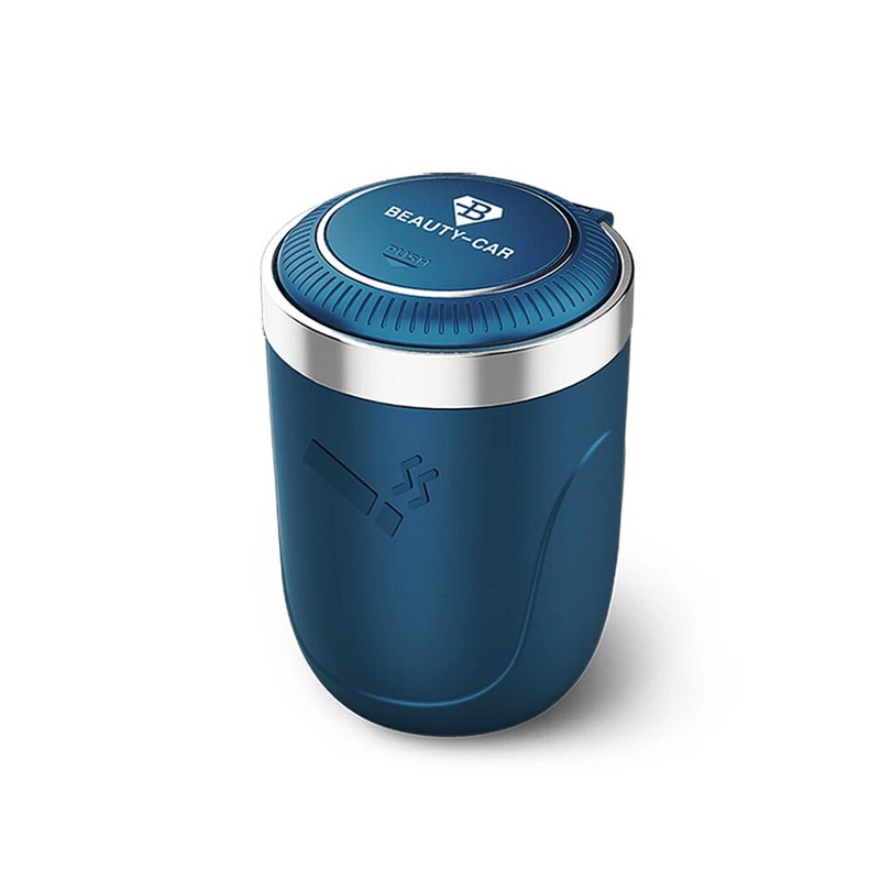 Automašīnas pelnu trauks ar LED Light Push Type auto transportlīdzekļa cigarešu pelnu trauka turētāja dekoru ar nerūsējošā tērauda starpliku