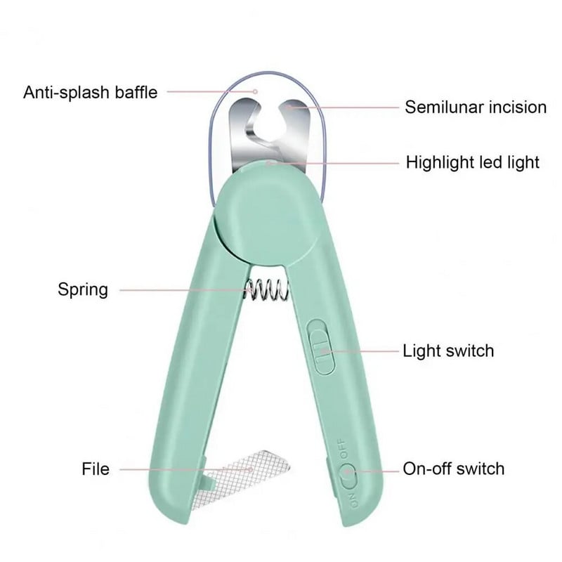 Mājdzīvnieku nagu griezējs Ērts rokturis Slēptā vīle Mājdzīvnieku nagu trimmeris Mājdzīvnieku kaķu suņu LED nagu griešanas rīks Mājdzīvnieku piederumi